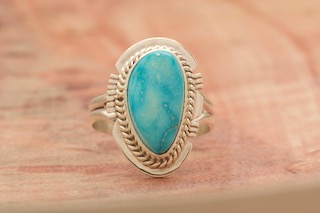 Genuine Kingman Turquoise Sterling Silver Navajo Ring